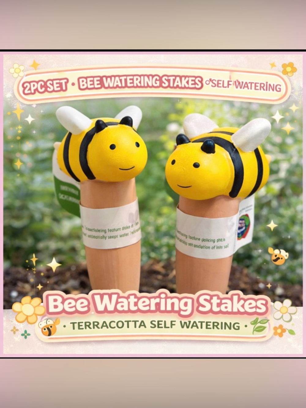 Bee Watering Stakes 2PC Terracotta Self Watering Plant Spikes Cute